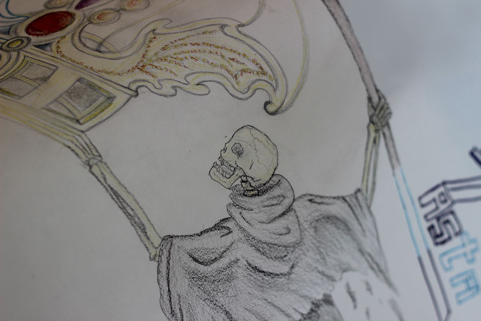 BILLEDSERIE: På besøg hos Flux Factory i ARoS Atelier</br>En tegning på Maya Quattropani's collage. </br>Foto: Teodora Biberovic