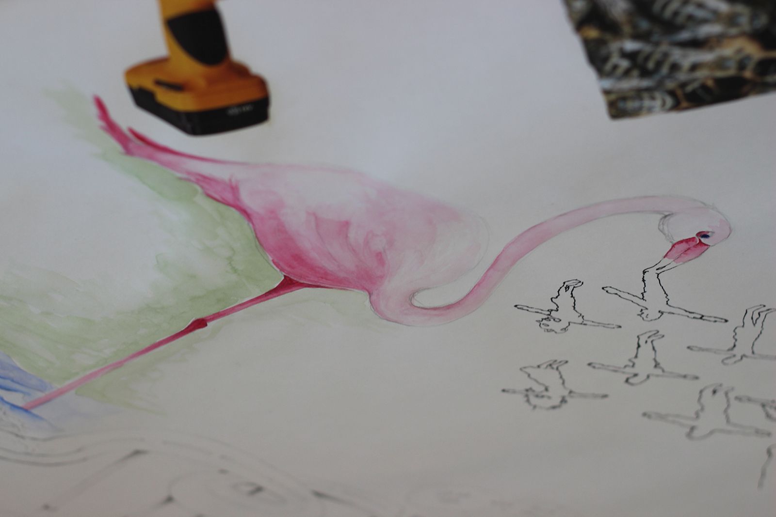 BILLEDSERIE: På besøg hos Flux Factory i ARoS Atelier</br>Flamingoen er også et symbol for Flux Factory.  </br>Foto: Teodora Biberovic 