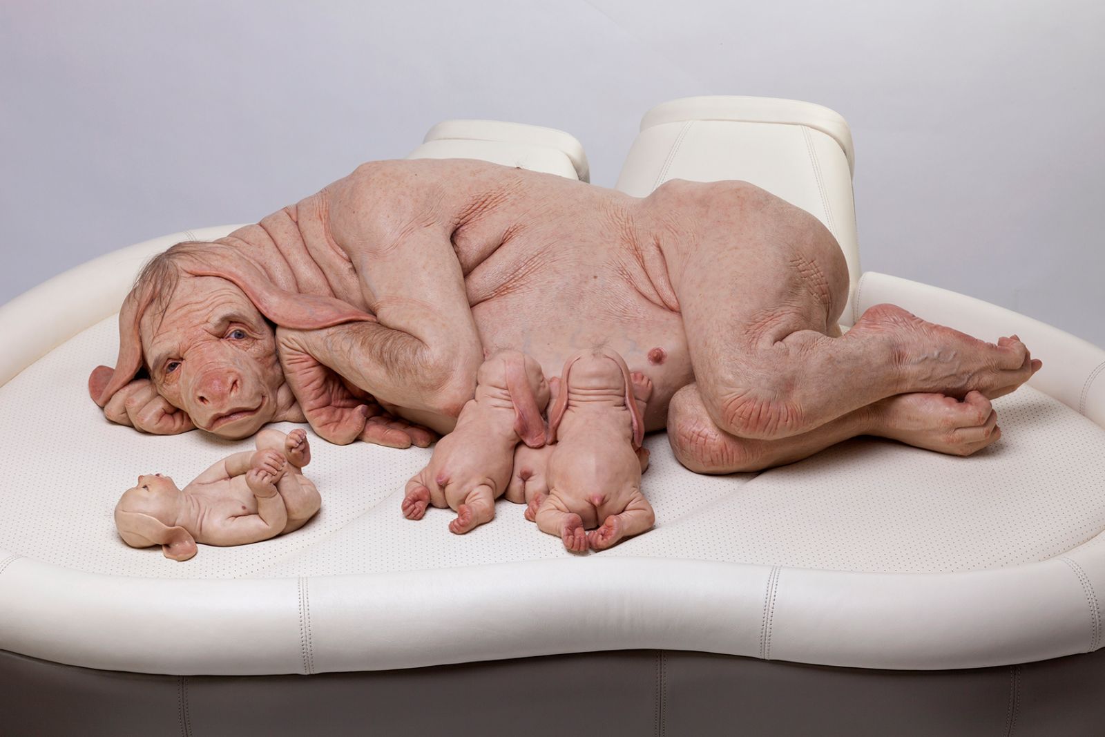 Dyr, mennesker og maskiner smelter sammen i  Patricia Piccininis kærlige univers</br>Patricia Piccinini, The Young Family, 2002.</br>Foto: PR-foto/ Arken - Courtesy Patricia Piccinini