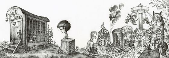 BILLEDSERIE: I værkstedet hos Otto Dickmeiss</br>Fra bogen Rævefælden</br>Foto: Illustration af Otto Dickmeiss