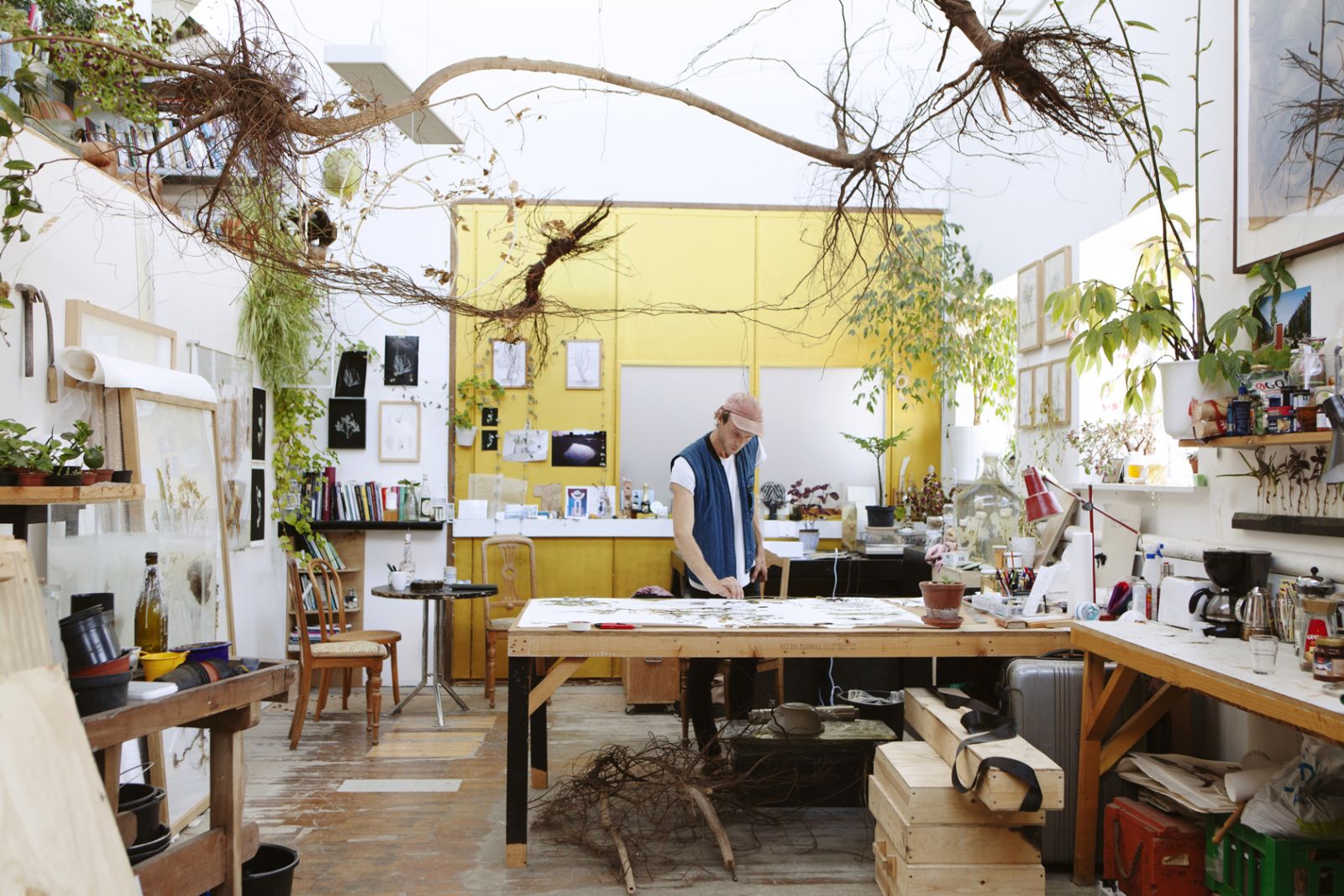 Kom med i Rune Bosses værksted</br>Rune Bosse arbejder ihærdigt med at vise os skønheden i naturen. I sit atelier i Værløse arbejder han med alle mulige planter i sine værker. Fra d. 21. sep skal Rune Bosse udstille på Overgaden. Hans afgangsværk fra kunstakademiet kan ses på ARoS.</br>Foto: Erika Svensson