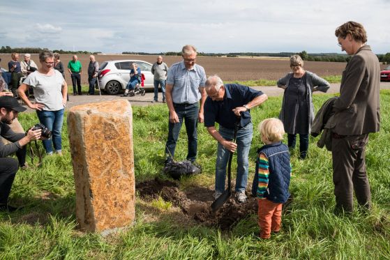 Da kunst skabte fællesskab i landsbyer</br>På nedlagte sportsarealer i Thorums midte er en ny byskov med 7000 træer blevet plantet. Ved indkørslen til byen er der plantet yderligere syv ege hver ledsaget af en meterhøj basaltsten</br>Foto: Kurt Nielsen