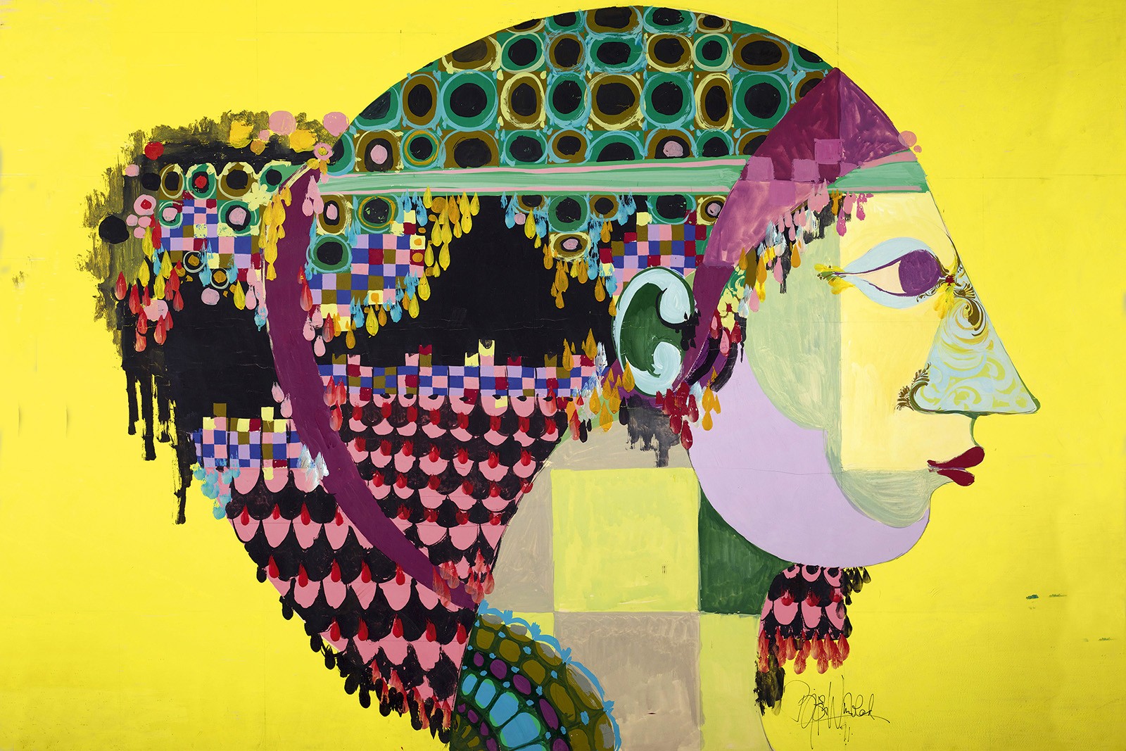 Bjørn Wiinblad var også børnebogsforfatter</br>Bjørn Wiinblad, Femte tema, The Dallas Apparel Mart, 1971. Forlæg til detalje i Scheherezade-billedtæppe, gouache på papir. </br>Foto: PR-foto / Arken - Museum for Moderne Kunst - Anders Sune Berg