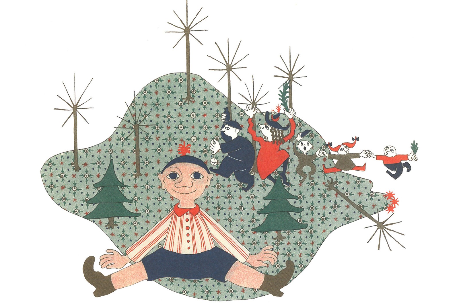 Bjørn Wiinblad var også børnebogsforfatter</br>En larmende familie, som ødelægger skoven er ifølge museumsinspektør på Arken et af de få steder, hvor Wiinblad viser et politisk ansigt.</br>Foto: Illustration fra bogen 'Mukkerla's ude i skoven'