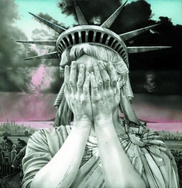 Kampklar kunst slår tilbage på Museum Jorn</br>Gee Vaucher Oh America, 1989 Gouache</br>Foto: PR-foto / Museum Jorn - Gee Vaucher