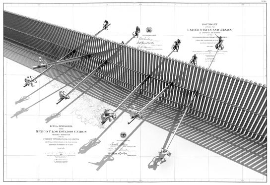 Når tre lyserøde vipper bryder grænsen</br></br>Foto: Chris Gauthier © Rael San Fratello
