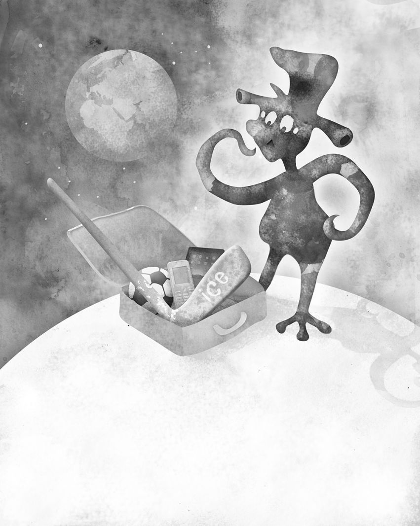 Børn skal kunne genkende sig selv i kunsten</br>'Earth Bound' - Fra bogen Restips för utomjordingar - din guide till Jorden. Illustration af Anya Winqvist.</br>Foto: Anya Winqvist