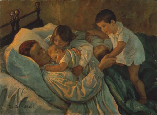 Mødre fra 500 års kunsthistorie får stemmer af vor tids forfattere</br>Får jeg så heller ikke i aften den tid, jeg har længtes efter, muligheden for at tænke i fred, lave mad alene, være krop alene? (fra Monica Isakstuen: ‘Raseri’, 2018) <br /></br>Foto: Marie Sandholt, ‘Moderglæde’, ca. 1900. ARoS