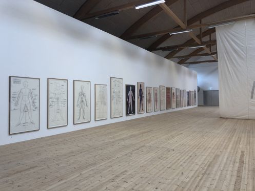 Gudrun Hasle broderer grumme historier om sit liv igen og igen</br>På Copenhagen Contemporary kan man opleve 19 kropskort.</br>Foto: Gudrun Hasle