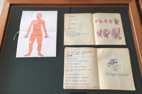 Gudrun Hasle broderer grumme historier om sit liv igen og igen</br>Gudrun Hasle har altid en skitsebog med sig og hendes værker kan leve længe i skitsebøgerne, inden de bliver realiseret.</br>Foto: PR-foto - Skitsehandlen / Gudrun Hasle