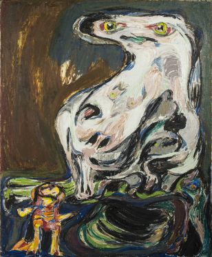 Kirkeby begyndte hvor Jorn slap - ny udstilling på ARoS</br>Asger Jorn, 'Femelle interplanetaire', 1953, Olie på lærred, 100,8 x 81,5 cm</br>Foto: Kunsten Museum of Modern Art, Aalborg / Niels Fabæk