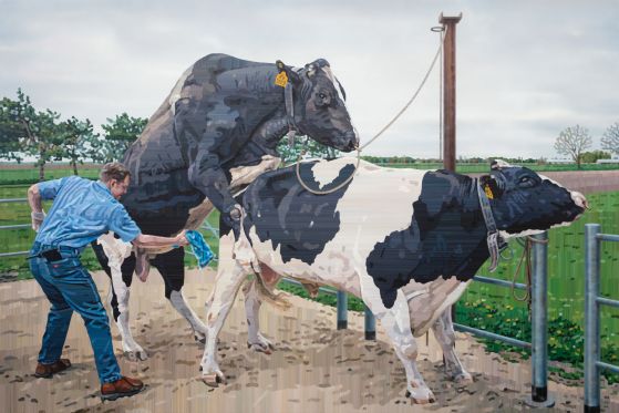 Allan Otte maler det danske landskab, som det er - blottet for natur</br>Allan Otte, 'Naturskildring (avlsarbejde)', 2018, 117 x 175,5 cm, akryl på plade</br>Foto: Torben Eskerod