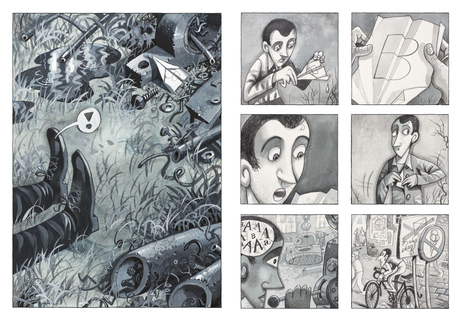 Grå og ordløs graphic novel kommer hurtigt fra A til B</br></br>Foto: PR-foto / Forlaget TORGARD 