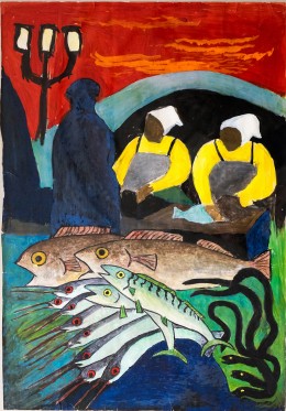 DET BEDSTE SPRINGBRÆT FOR FANTASIEN ER VIRKELIGHEDEN</br>Flemming Quist Møller har taget ordet kunst ud af sit ordforråd. Han synes det er latterligt at diskutere hvad der er kunst - og hvad der ikke er. (Fiskerkoner på Gammel Strand, 1955 © Flemming Quist Møller)</br>Foto: PR / foto: Storm P. Museet