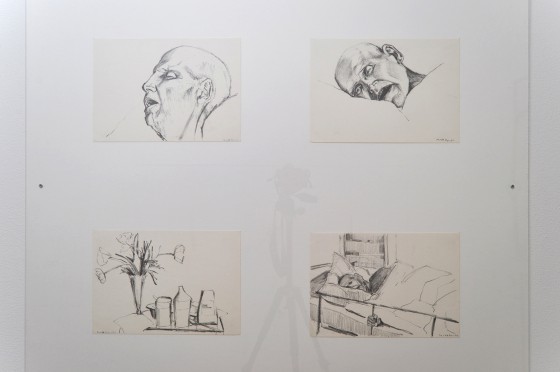 Billedserie: Forsvindingspunkt på Sydhavn Station</br>Rigmor Bak Frederiksen, 'Min døende far', blyant og farveblyant på papir, installation i udstillingen 'Forsvindingspunkt' på Sydhavn Station.</br>Foto: Jens Axel Beck