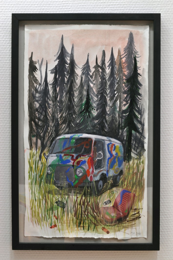 Billedserie: Forsvindingspunkt på Sydhavn Station</br>Mette Vangsgaard, 'Stedet vi legede', collage, blæk, akvarel på papir, i udstillingen 'Forsvindingspunkt' på Sydhavn Station.</br>Foto: Jens Axel Beck