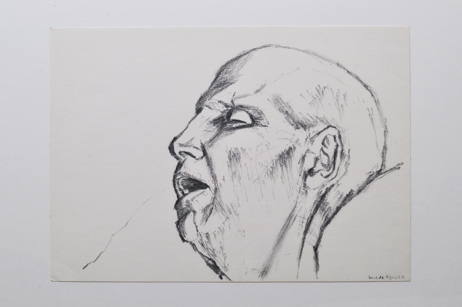 Billedserie: Forsvindingspunkt på Sydhavn Station</br>Rigmor Bak Frederiksen, 'Min døende far', blyant og farveblyant på papir, installation i udstillingen 'Forsvindingspunkt' på Sydhavn Station.</br>Foto: Jens Axel Beck