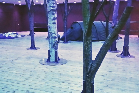 Det digitaliserede menneske: Her og dér og ingenvegne?</br>På tur i en pseudo-skov med træer uden kroner. Skovgængerne er her ikke for at opleve naturen, men for at opleve sig selv i jagten på en naturoplevelse.</br>Foto: Jannie Elisa Fjordside