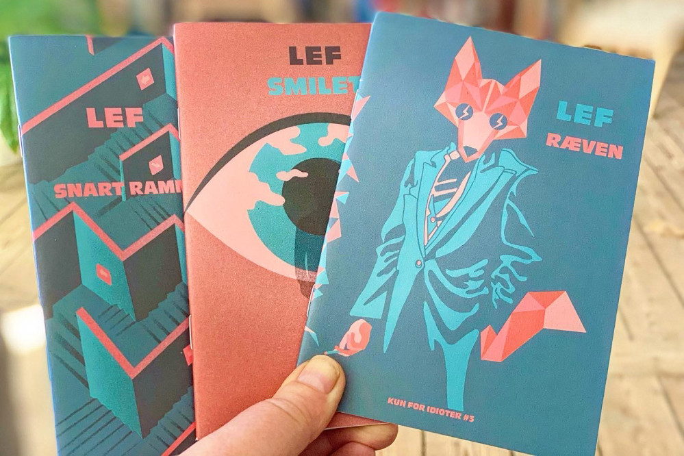 Lykken er kun for idioter</br>KUN FOR IDIOTER hæfterne er smukke og rigt illustreret</br>Foto: Illustrationer af Onkel Hawaii